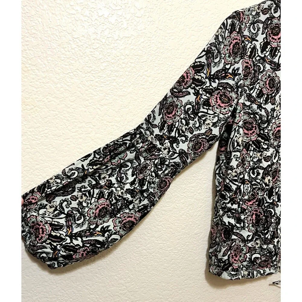 FREE PEOPLE Floral Soft Print Lined Balloon Sleeve Bomber Jacket Boho Preppy XS - Picture 9 of 9